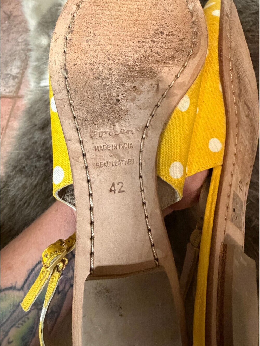 Yellow Polka Dot Slingback Flats with Pointed Toe - Picture 7 of 7